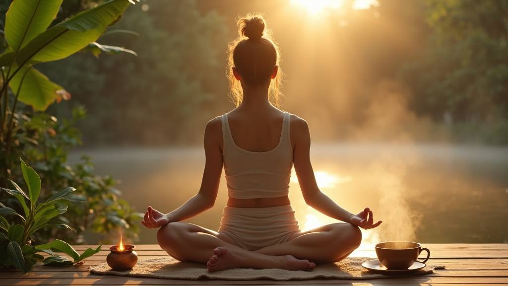 Représentation artistique des cinq éléments ayurvédiques avec des symboles naturels