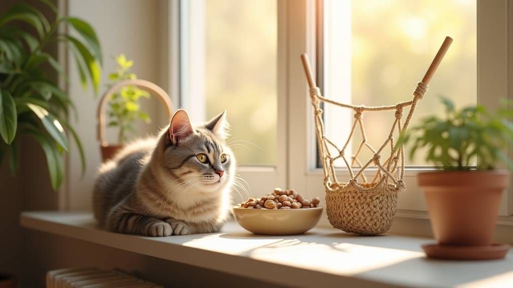 Chat roux allongé sur un coussin en coton beige dans un intérieur lumineux