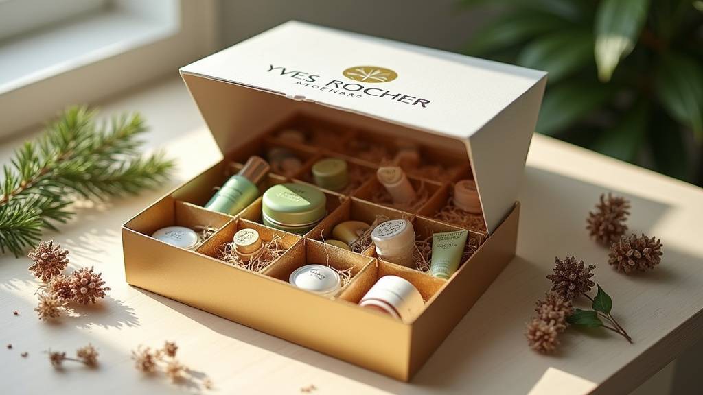 Main ouvrant une case du calendrier de l'Avent Yves Rocher avec un produit de soin visible