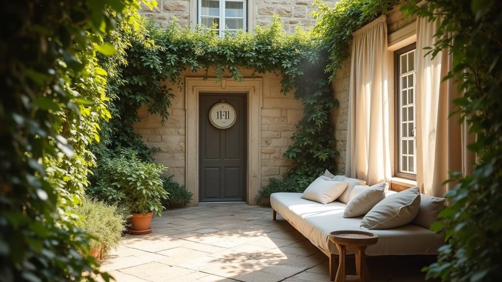 Intérieur apaisant d'un centre de bien-être parisien, avec des plantes et une lumière tamisée