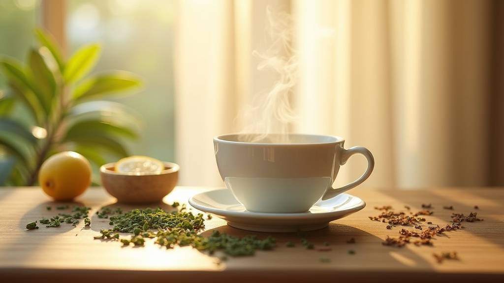 Tasse de thé minceur avec ingrédients naturels sur fond clair