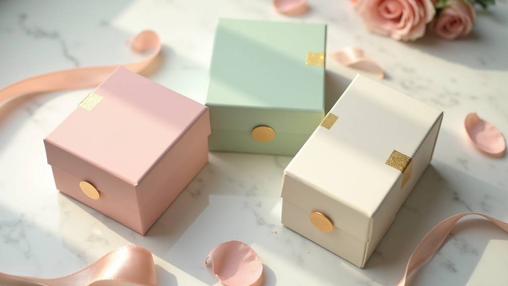 Main ouvrant une box beauté avec des produits cosmétiques colorés sortant d'un carton rose