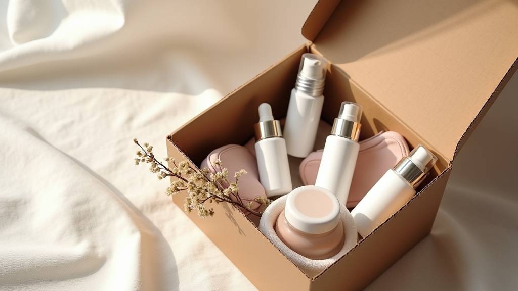 Variété de produits de beauté dans différentes boîtes colorées disposées sur une surface blanche