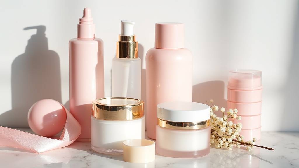 Boîtes de box beauté colorées alignées sur une étagère en bois clair