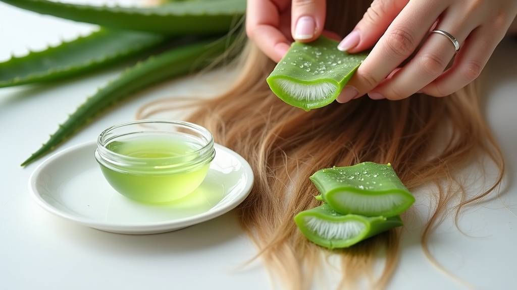 Application de gel d'aloe vera sur les longueurs de cheveux bouclés