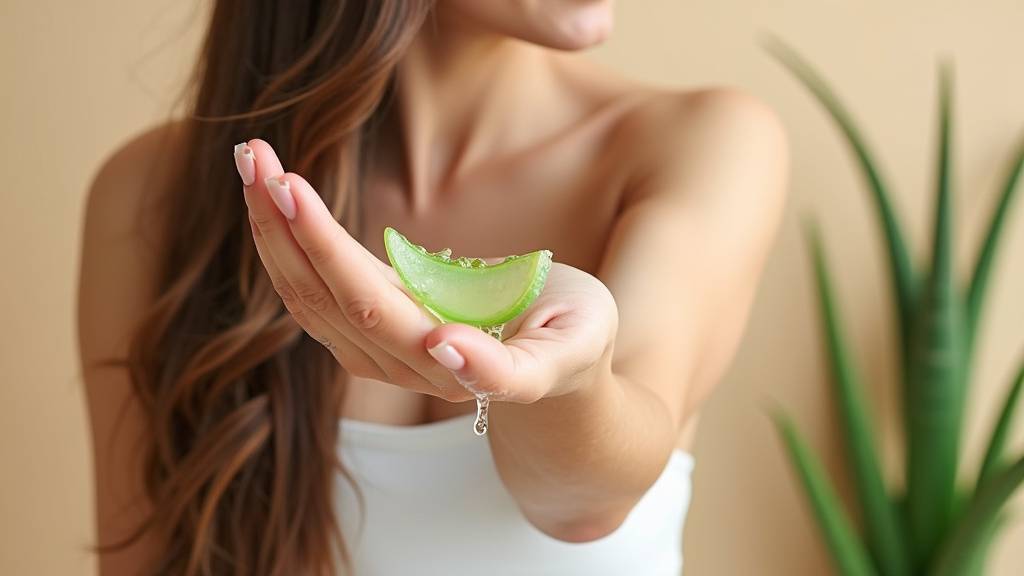 Main appliquant du gel d'aloe vera sur les cheveux humides