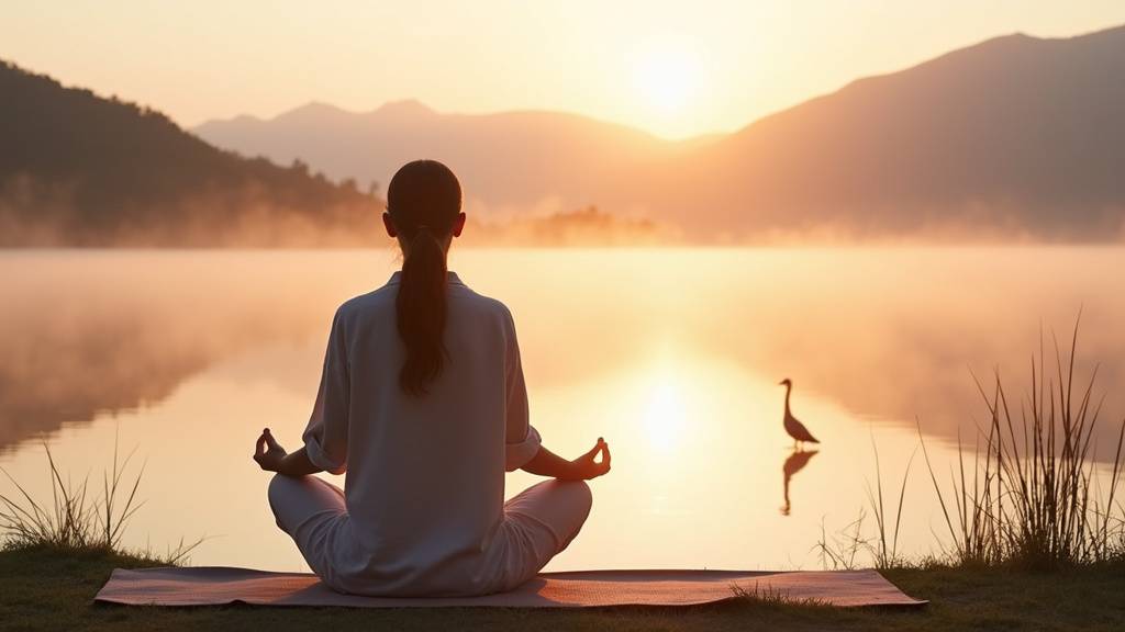 Pratiquant de Hatha Yoga en pleine posture de méditation dans un environnement naturel