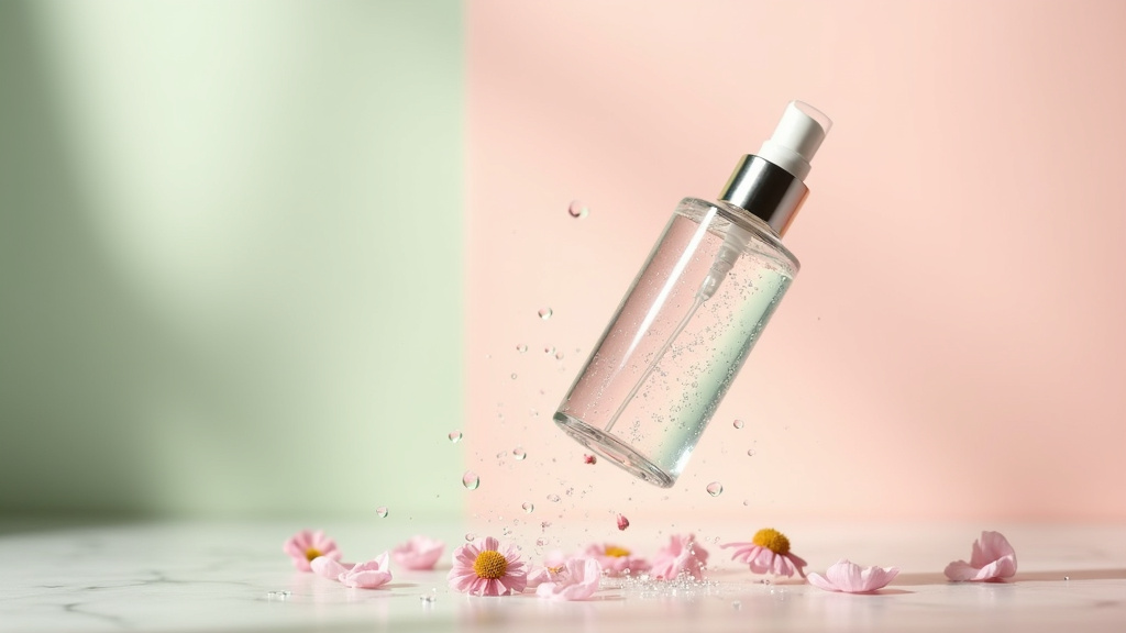 Vaporisateur d'eau florale sur un plateau en bois avec des fleurs séchées