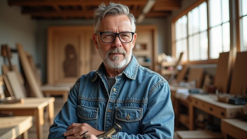 Jacques Mager dans son atelier de rénovation, entouré d'outils et de matériaux de construction