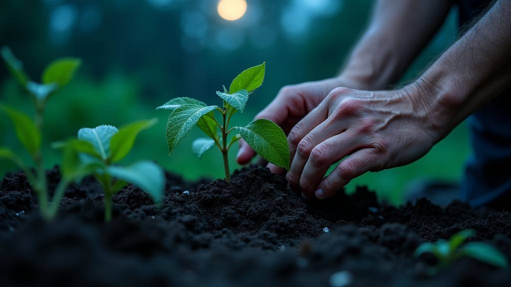 Jardin potager avec légumes variés sous un ciel étoilé