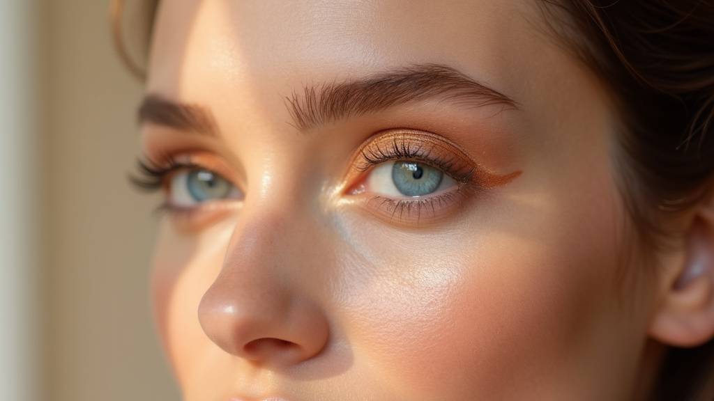 Regard bleu sublimé par un maquillage aux teintes chaudes