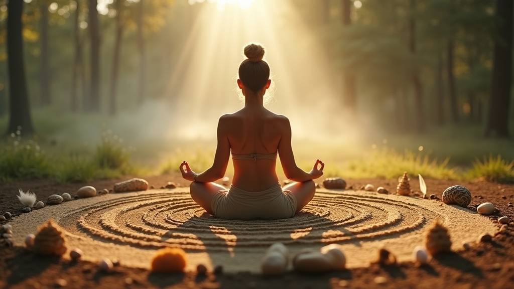 Femme pratiquant la méditation dans un environnement naturel verdoyant