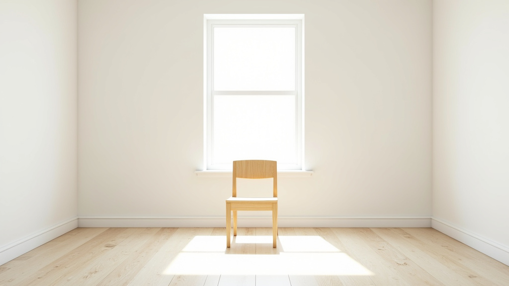Personne méditant dans un espace épuré avec fenêtre donnant sur la nature