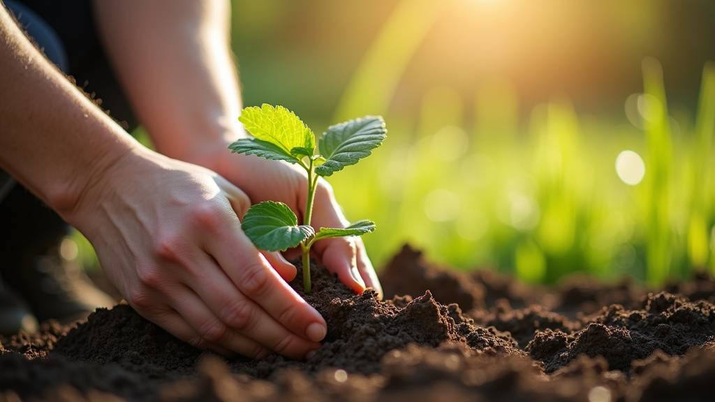 Famille dans un potager urbain cultivant des légumes bio