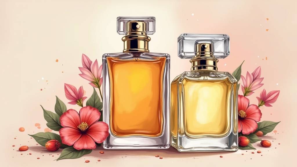 Collection de flacons de parfums de niche sur étagère en bois clair
