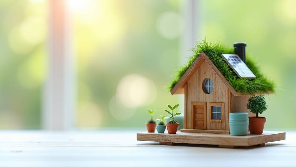 Vue aérienne d'une maison à ossature bois entourée d'un jardin écologique avec panneaux solaires