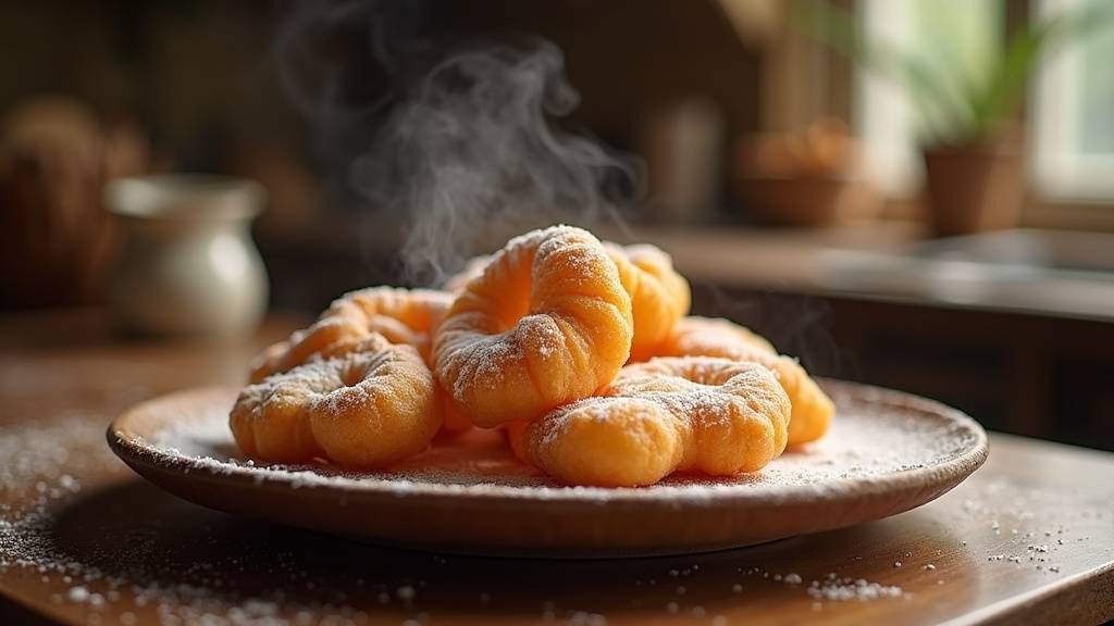 Famille autour d'une table de cuisine préparant des merveilles dans une friteuse en fonte