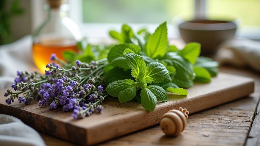 Preparation de remedes naturels avec mortier et herbes fraiches