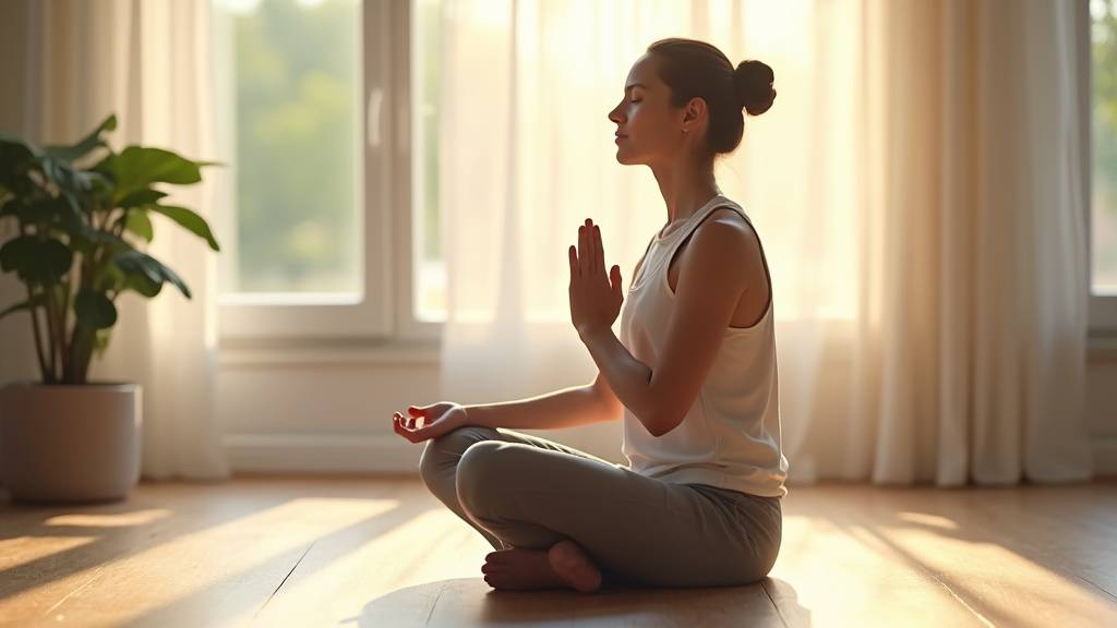 Personne pratiquant la cohérence cardiaque, illustrée par des ondes régulières et un esprit serein.