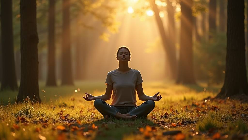 Personne pratiquant la respiration diaphragmatique dans un environnement paisible