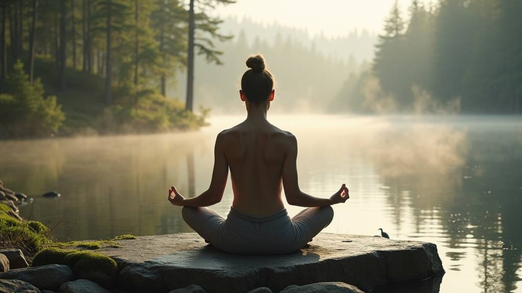 Personne pratiquant le yoga dans un parc verdoyant au lever du soleil