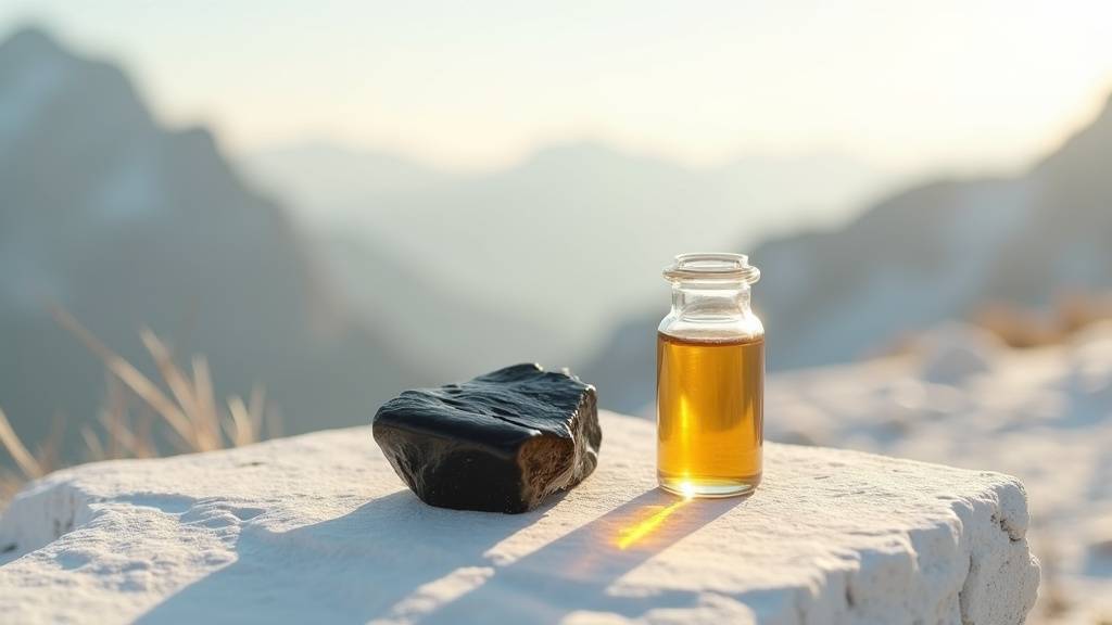 Laboratoire pharmaceutique analysant un échantillon de shilajit au microscope